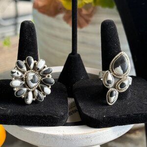 Adjustable sterling silver and white buffalo rings